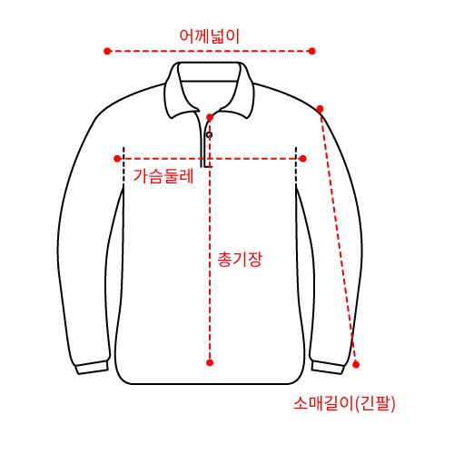 카라티 긴팔 사이즈 측정 위치 안내